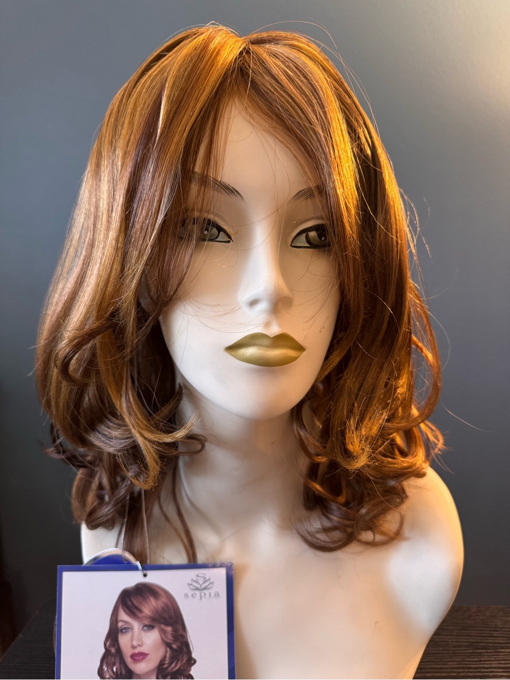 Layered Mid-Length Wig in Auburn with Soft Waves